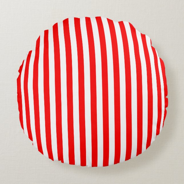Coussins Ronds Bandes de taille moyenne rouge et blanche (Devant)