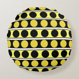 Coussins Ronds Bandes et Pois noirs, jaunes et blancs
