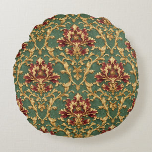 Coussins Ronds Baroque Damassé Or Émeraude