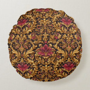 Coussins Ronds Baroque Floral Royal avec Ornement Doré