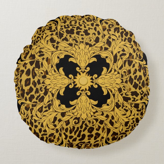 Coussins Ronds Baroque léopard, Poster de animal orné (Devant)