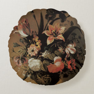 Coussins Ronds Baroque Vintage, Nature morte florale Fleurs dans