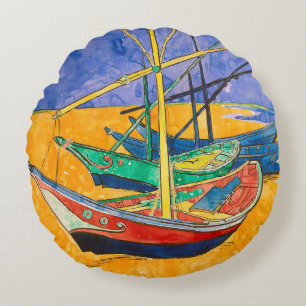 Coussins Ronds Bateaux de Van Gogh Impressionnisme Plage