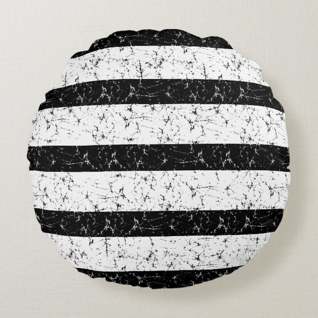 Coussins Ronds Batik noir et blanc magnifique conçu (Devant)