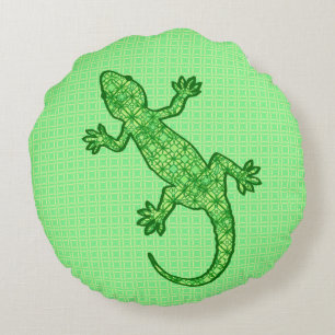 Coussins Ronds Batik tribal Gecko - chaux et vert émeraude