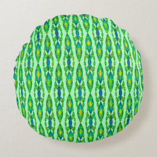 Coussins Ronds Batik Tribal - Menthe, Émeraude et Bleu