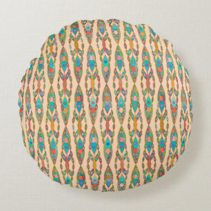 Coussins Ronds Batik Tribal - Rose Pêche et Turquoise