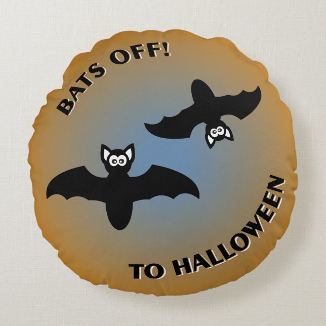 Coussins Ronds Bats d'Halloween bleu orange (Devant)