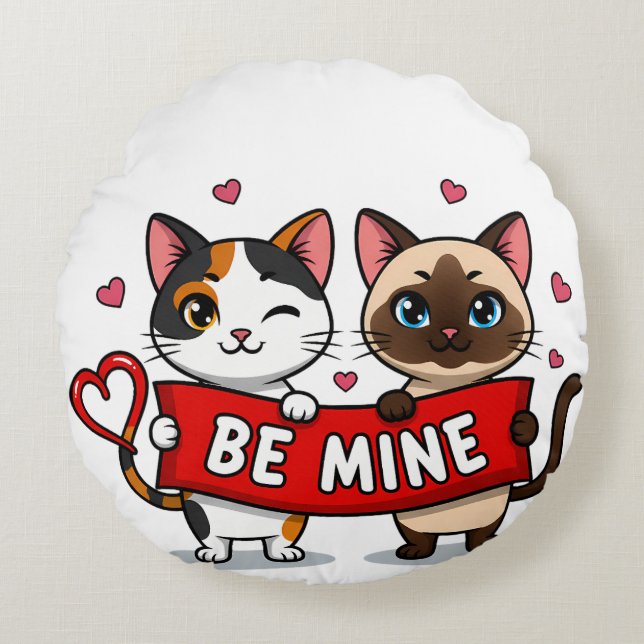 Coussins Ronds BE MINE Valentine's Cats | Cute Kittens with Love (Devant)