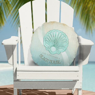 Coussins Ronds Beach House Clam Shell Aqua Blue ID623
