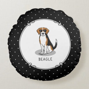 Coussins Ronds Beagle cool avec lunettes de soleil (tri couleur 3