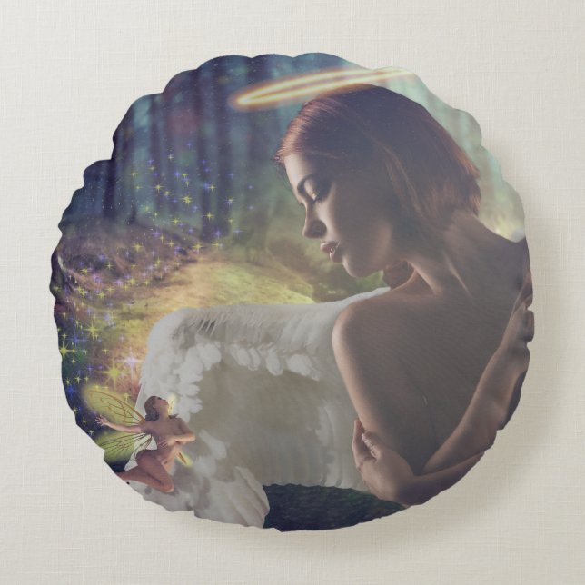 Coussins Ronds Beau ange avec Imaginaire Fairy Art (Devant)