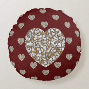 Coussins Ronds Beau coeur de texture de marbre blanc et or