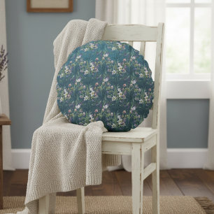 Coussins Ronds Beau Élégant Fleur sauvage Rustique Sur Bois Turqu