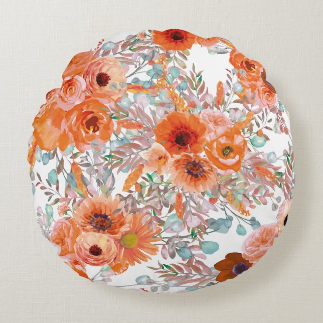 Coussins Ronds Beau Modèle Floral Avec Feuilles D'Automne Lumineu (Devant)