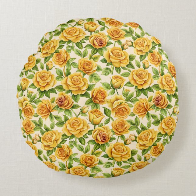 Coussins Ronds Beau Motif sans couture des Roses Jaunes (Devant)