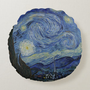 Coussins Ronds Beau paysage Bleu nuit Ciel d'or étoiles