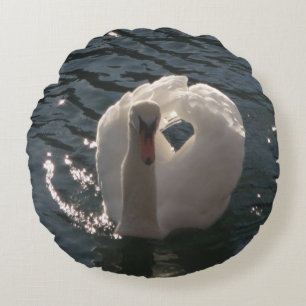 Coussins Ronds Beau porte - clé de cygne blanc