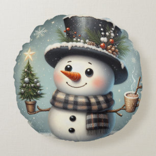 Coussins Ronds Beau tourbillon Noël/bonhomme de neige d'hiver