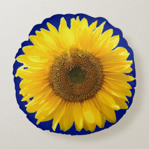 Coussins Ronds Beau tournesol sur un oreiller rond bleu royal