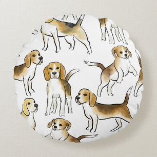 Coussins Ronds Beauté beagle : Motif de chien aquarelle