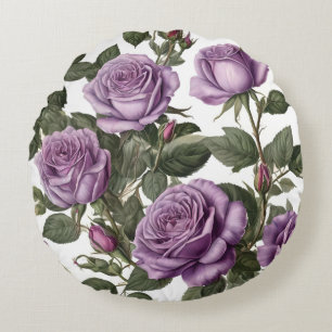 Coussins Ronds "Beauté Intemporelle : Roses Violettes Provinciale