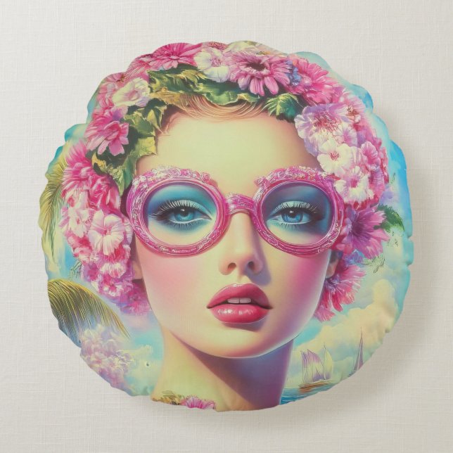 Coussins Ronds Beauté tropicale rétro (Devant)