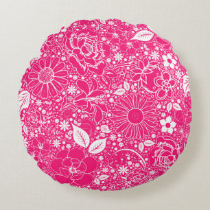 Coussins Ronds Beautés botaniques Oreiller rond rose vif