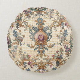 Coussins Ronds Beautiful, Blue Beigi Gold Ornament Flowers