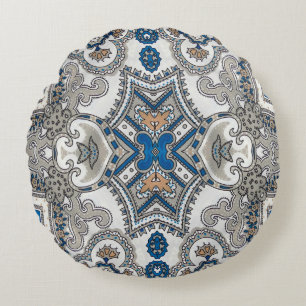 Coussins Ronds Beautiful white and blue arabesque, islamic patter
