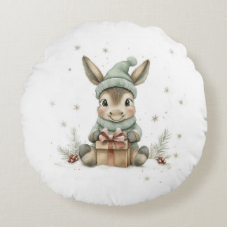 Coussins Ronds Bébé âne en hiver Père Noël Don 4