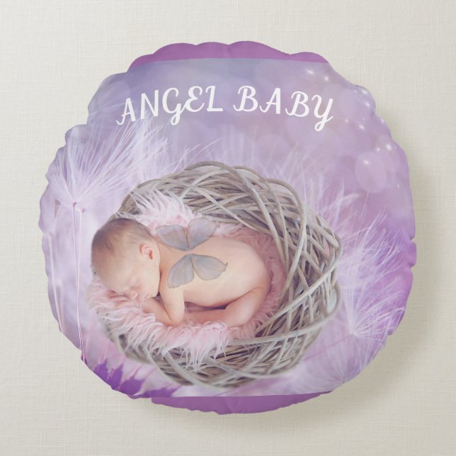 Coussins Ronds "Bébé ange" rond lancer l'oreiller dans le violet. (Devant)