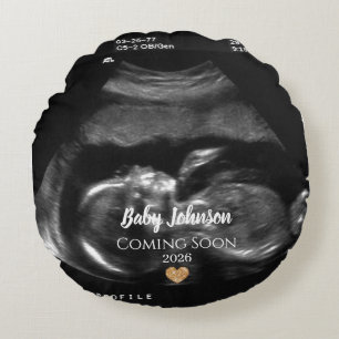 Coussins Ronds Bébé Bientôt Ultrasound Gold coeur