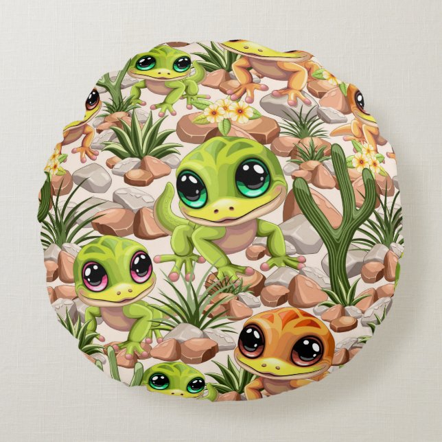 Coussins Ronds Bébé Geckos jote personnages de dessin (Devant)