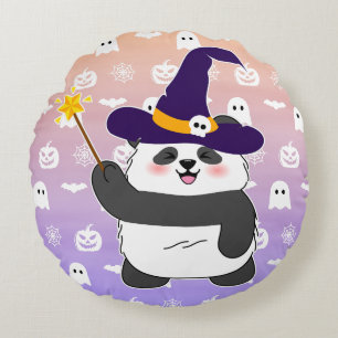 Coussins Ronds Bébé mignon de Halloween Panda sorcière magique