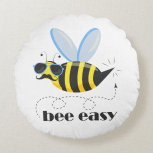 Coussins Ronds Bee caractère avec mustache lunettes de soleil Bee
