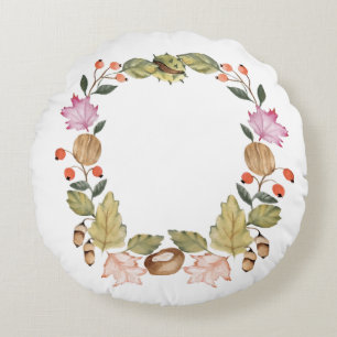 Coussins Ronds Belle aquarelle automne couronne de feuille