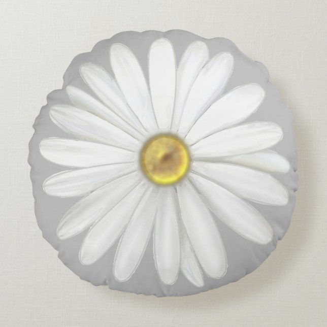 Coussins Ronds Belle Fleur marguerite sur gris clair (Devant)