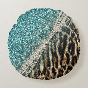 Coussins Ronds Belle impression de fausse fourrure chic leopard a