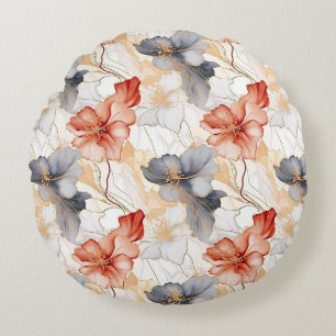 Coussins Ronds Belle Pêche féminine Bleu et Blanc Floral