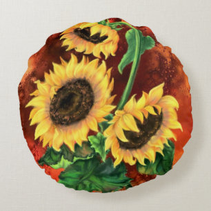 Coussins Ronds Belle Trois Tournesols - Peinture Art Migné