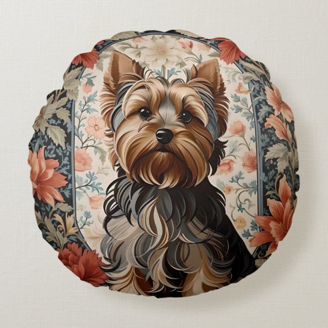 Coussins Ronds Belle Yorkie | Yorkshire Terrier Portrait (Devant)