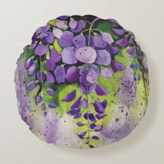 Coussins Ronds Belles Fleurs De Wisteria En Aquarelle