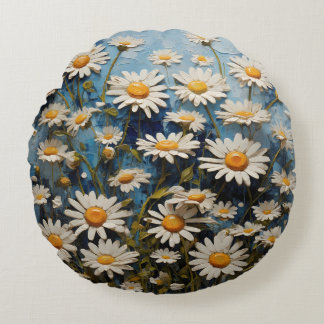 Coussins Ronds Belles marguerites sur arrière - plan bleu