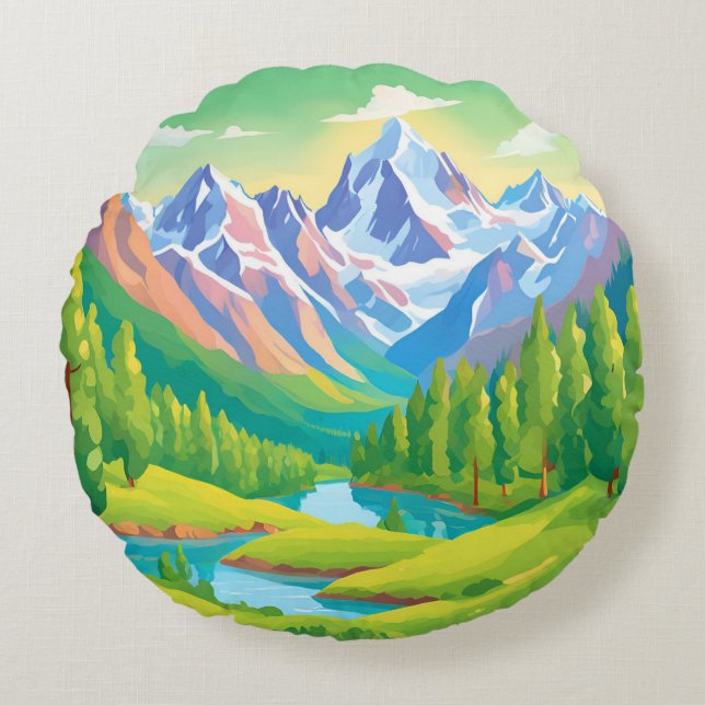 Coussins Ronds Belles montagnes (Devant)