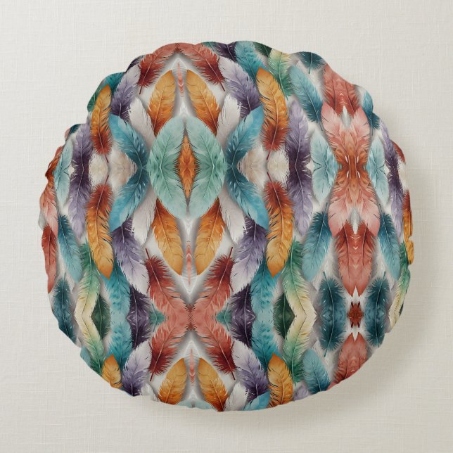 Coussins Ronds Belles plumes de cristal de glace multicolore (Devant)