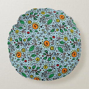 Coussins Ronds Berry Motif à fleurs orange Swirl Turquoise -