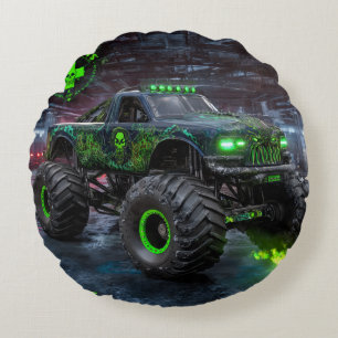 Coussins Ronds Bête de marais : Monster Truck Crâne Toxique