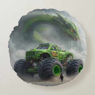 Coussins Ronds Bête de marais : Monster Truck Crâne Toxique