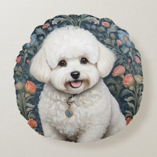 Coussins Ronds Bichon Frisé William Morris Inspiré Floral